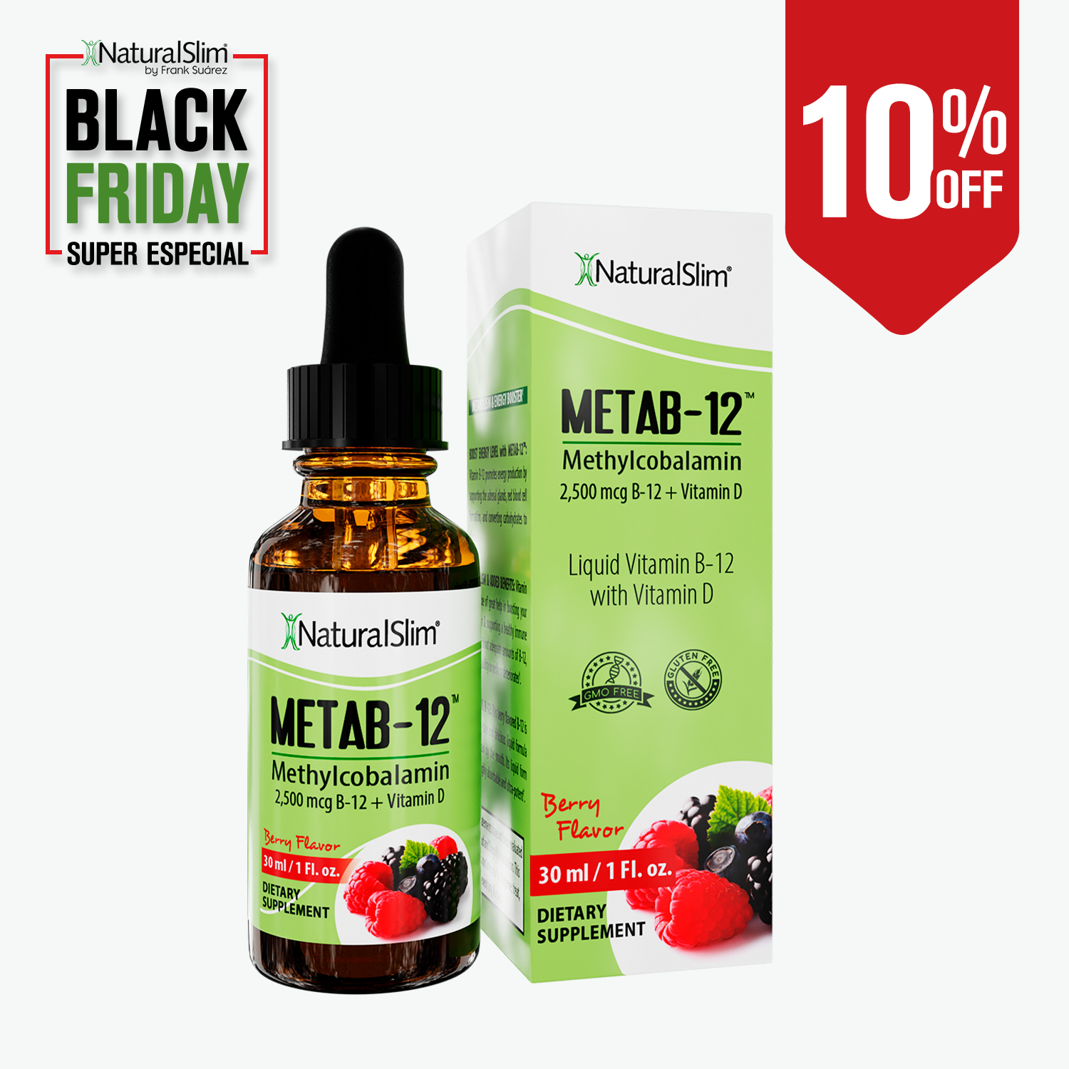 Metab-12 | Berry Liquid Vitamin B-12 (methylcobalamin) + Vitamin D