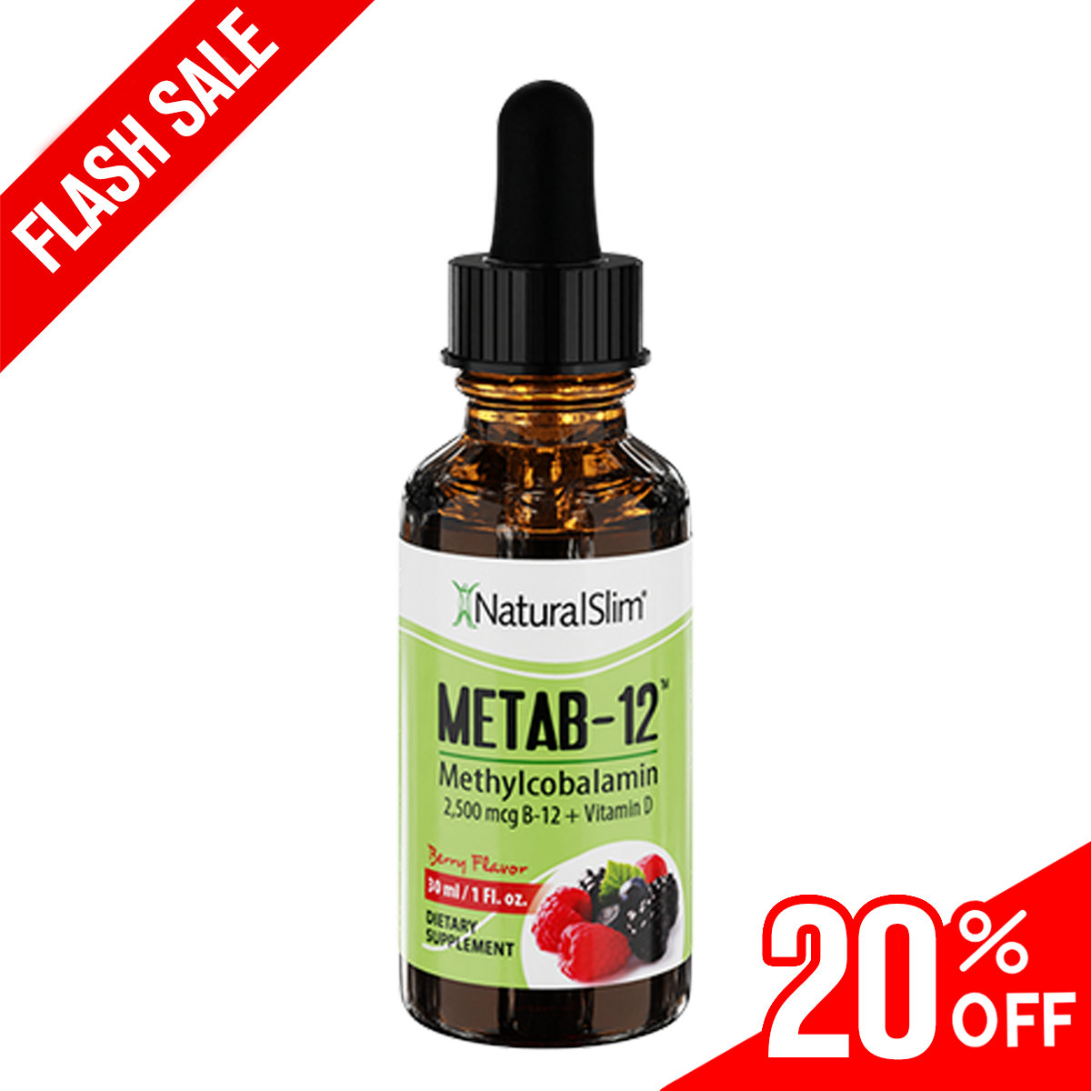 Metab-12 | Berry Liquid Vitamin B-12 (methylcobalamin) + Vitamin D