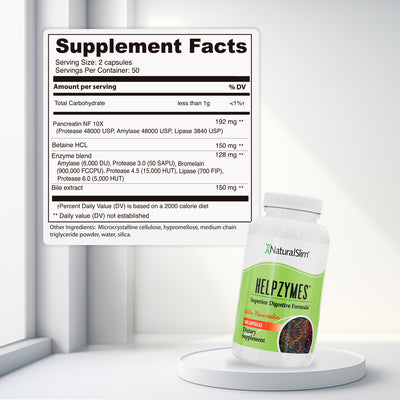 HELPZYMES Digestive Enzymes - supplement facts label
