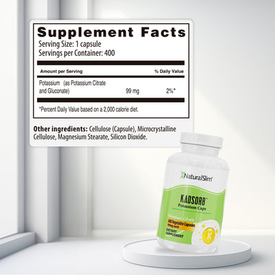 Kadsorb Potassium 400 Cap - supplement facts label