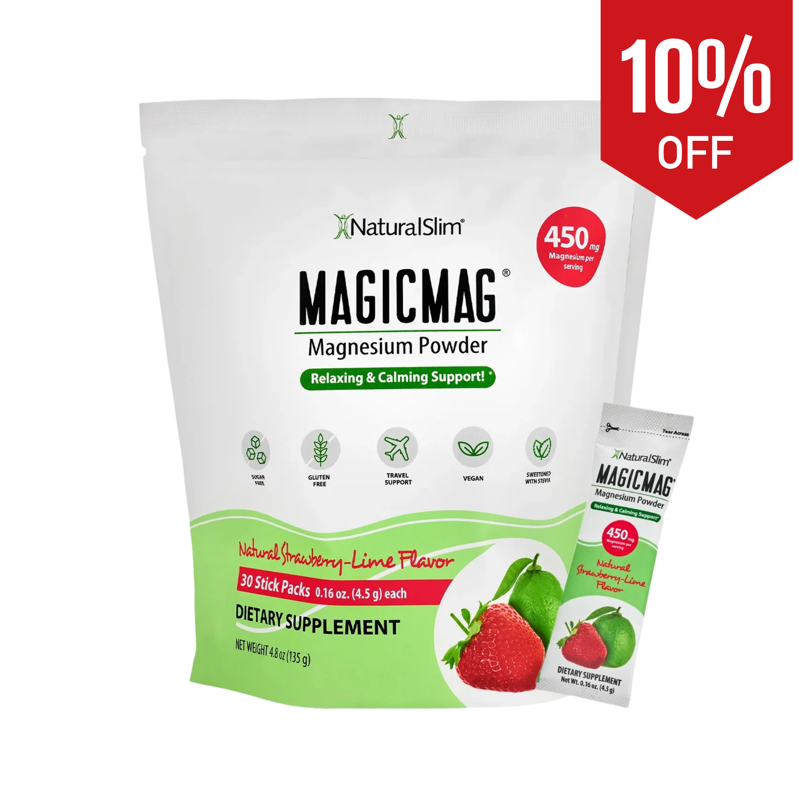 MAGICMAG® Stick Packs | Travel | Strawberry-Lime | Magnesium Citrate Supplement
